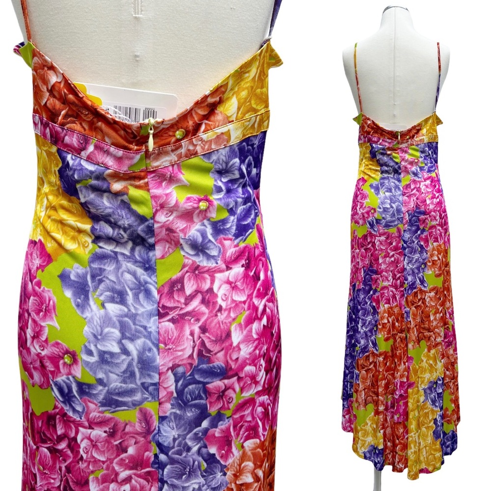 Y2K 2000s VERSACE Jeans Couture Bold Floral Jersey Slip Dress IT 46 Medium/Large - Picture 4 of 8